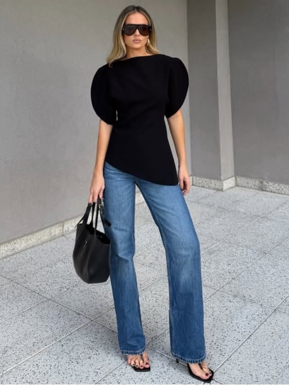 Zara Puff Sleeve Top ZW Collection BLACK XS